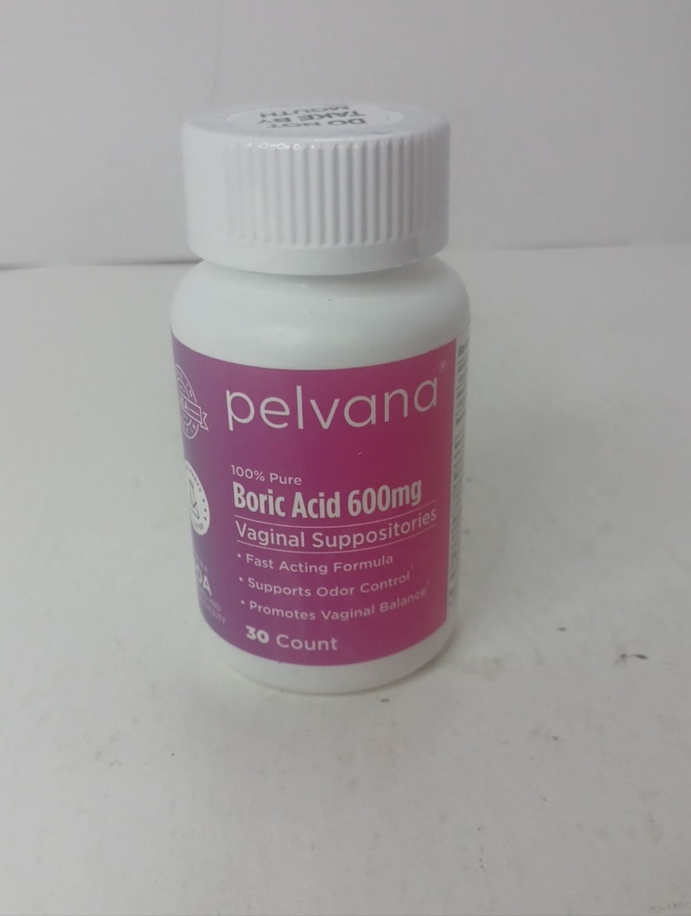 Pelvana Boric Acid 600mg Vaginal Suppositories - Pink/White Bottle